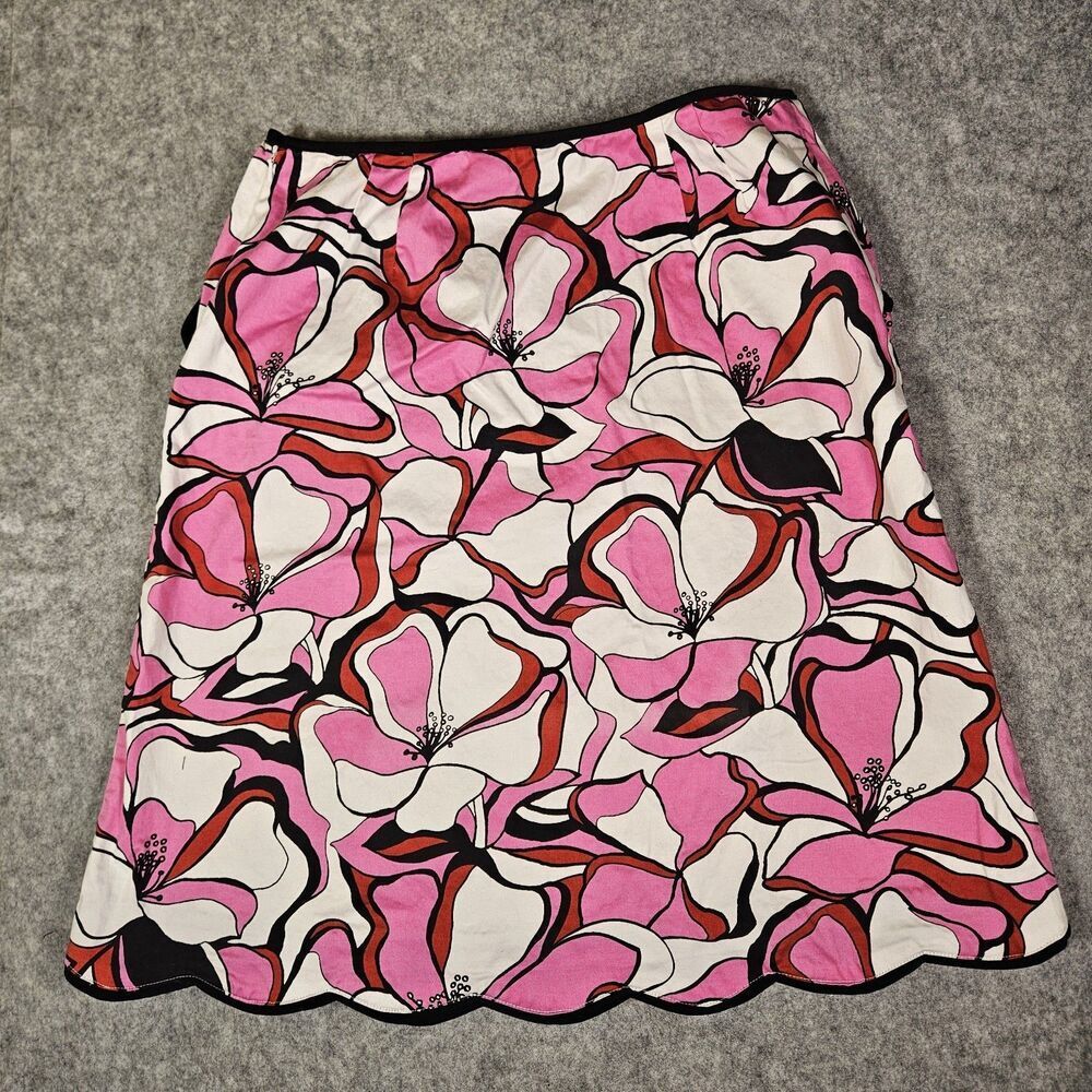 Womens Y2K Pink Black Floral Whimsical Baddie Scallop Hem Skirt Stretch Size 10 - Picture 8 of 8